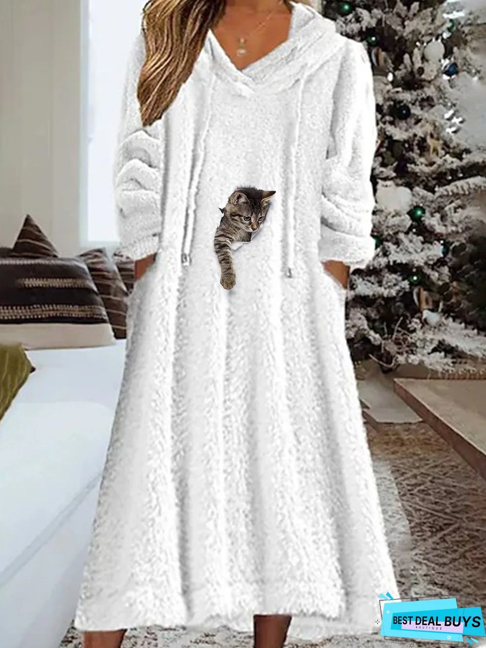 Hoodie Fluff/Granular Fleece Fabric Casual Loose Dress
