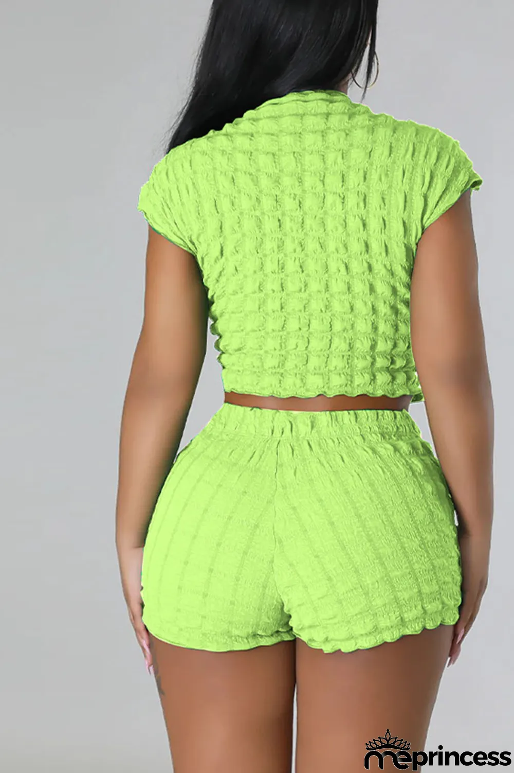 Rose Red Casual Solid Patchwork O Neck Short Sleeve Two Pieces