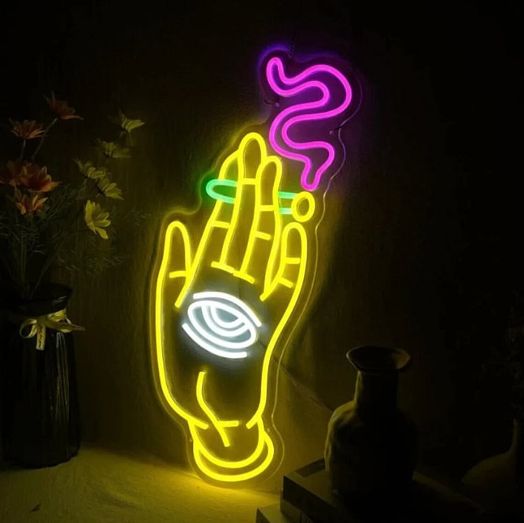 Custom Neon  Signs Sign Smoking Hand With Eye Ornament Led Personalized Gift Room Decoration Home Wall Bedroom Party Shop Decora