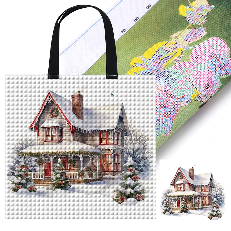 Shopper Bag – Christmas Cottage 11CT Stamped Cross Stitch 40*40CM