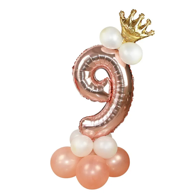 13Pcs/set Rose Gold Number Foil Balloons Happy Birthday Balloons Baby Shower Kids Birthday Party Decorations Number Balloons