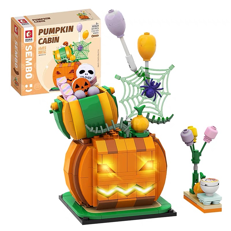335+ pcs creative holiday series MOC Halloween pumpkins holiday gifts DIY model assembled brick toys 