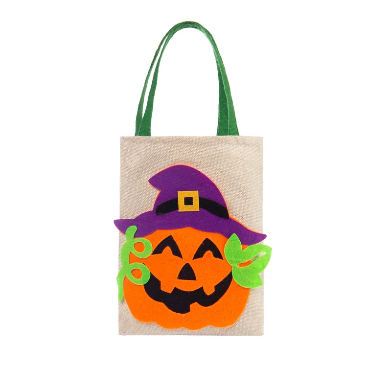 Beige Pumpkin Bag-Personalized 1 Name Halloween Tote Bags, Custom Kids Halloween Trick or Treat Candy Bags with Pumpkin