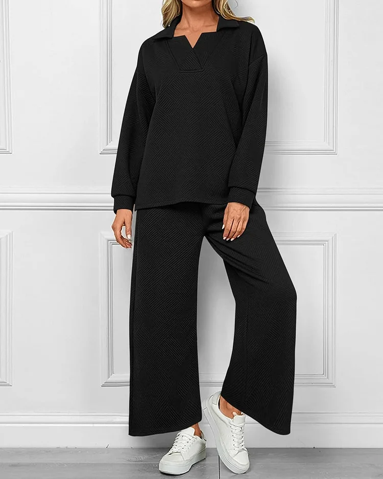 LAPEL V NECK TEXTURED LOUNGE SETS(BUY 2 FREE SHIPPPING)