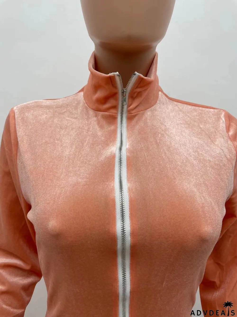 Solid Velvet Long Sleeve Zipper Flared Jumpsuit