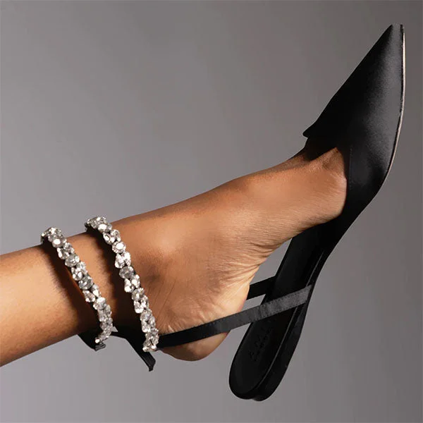 Patent Leather Pointed Toe Adjustable Ankle Strap Flats