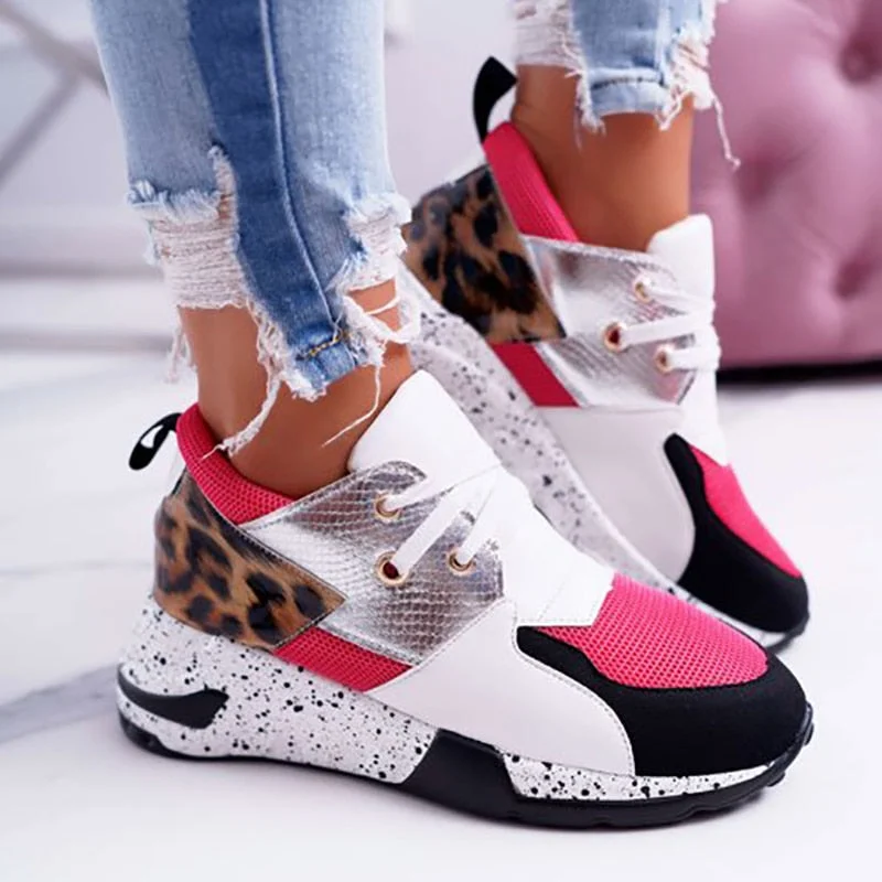 2020 Summer Hot Lady Shoes Women Sneakers Leopard Mesh Breath Women Running Female Shoes Outdoor Flat Platform Zapatos Mujer