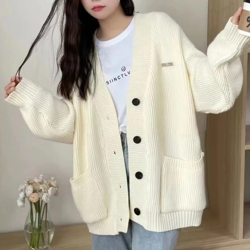 Toloer Toloer Department Lazy Wind Soft Waxy V Neck Sweater Coat Female Autumn Winter Loose Wear College Wind Knit Cardigan Jacket-Outfit Ideas