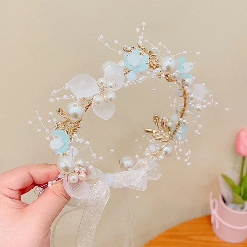 Super Fairy Beauty Children’s Headwear Beautiful Wreath Head Flower Children’s Hair Accessories Mori Girls’ Performance Host Holiday Wristlet Hair Hoop