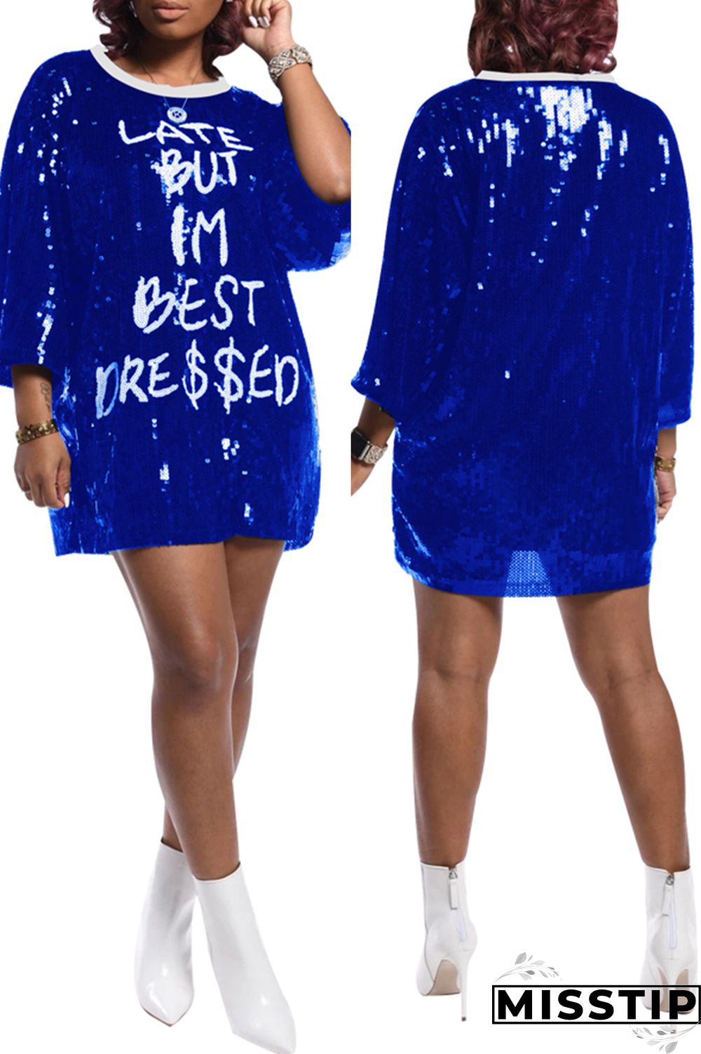 Blue Casual Sexy Letter Offset Hip Dress