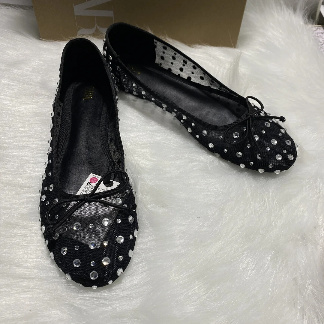 Breakj Breakj Home 2025 New Fashion Women's Shoes Beige Bow Decorated Full Of Stars Ballet Wind Flat Shoes Comfortable