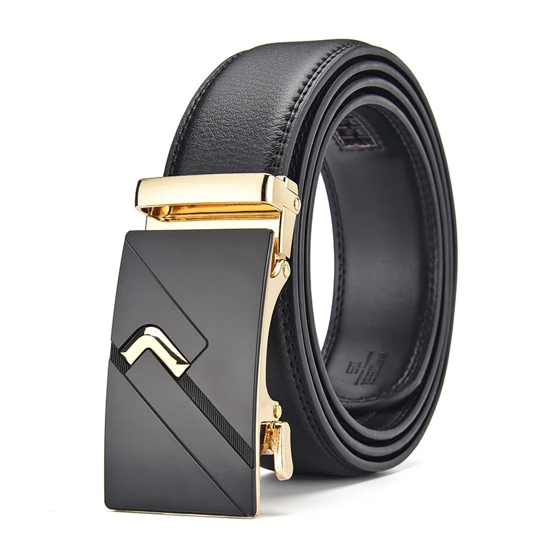 Business Casual Adjustable Automatic Buckle Two-layer Cowhide Genuine Leather Belt for Men