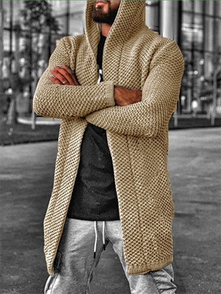 Autumn and Winter Models Men's Cardigan Solid Color Hooded Turtleneck Sweater Coat