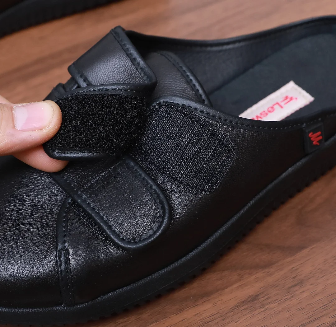 Unisex Summer Wide Adjustable Diabetic Leather Sandals Slippers Shoes For Swollen Feet