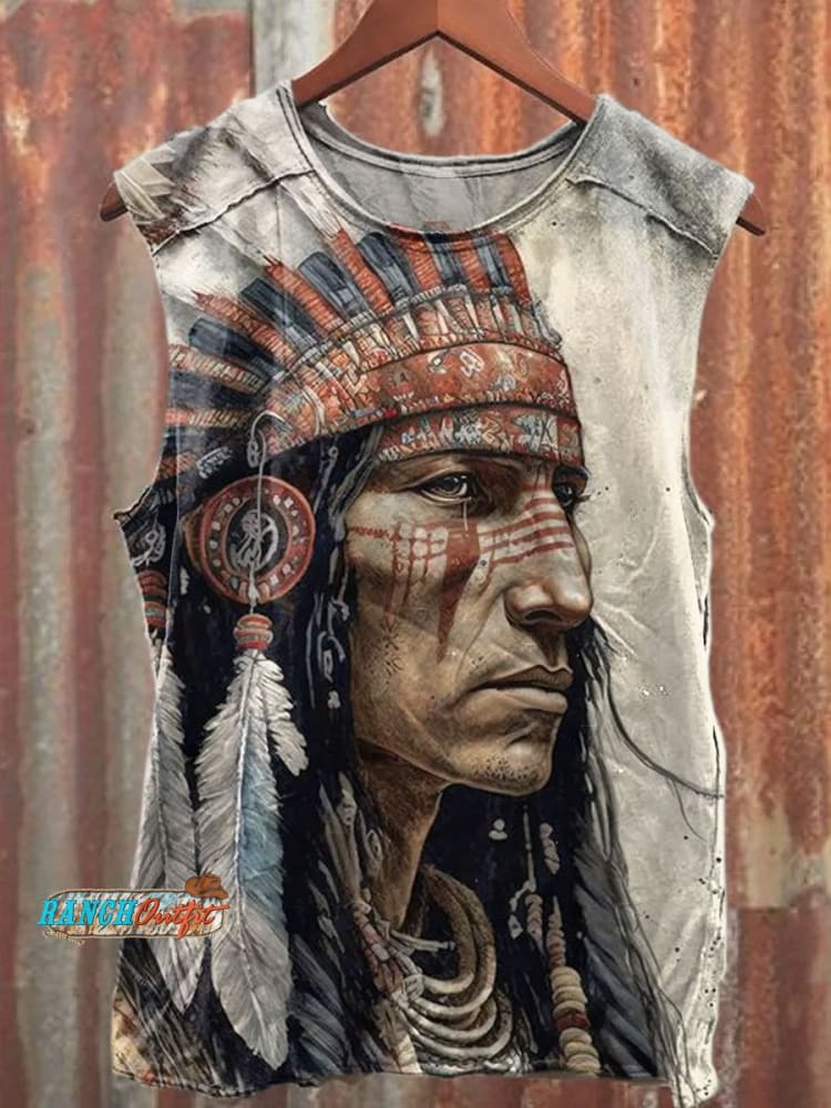Vintage Brave Indigenous People Poster Print Casual Tank Top Multicolor / S