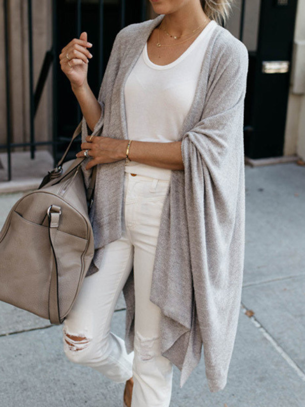 Women's Cardigan Solid Color Open Front Loose Irregular Light Weight Cardigan