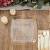 10 Pack | 10" Clear with Gold Rim Square Plastic Dinner Plates, Disposable Lunch Party Plates