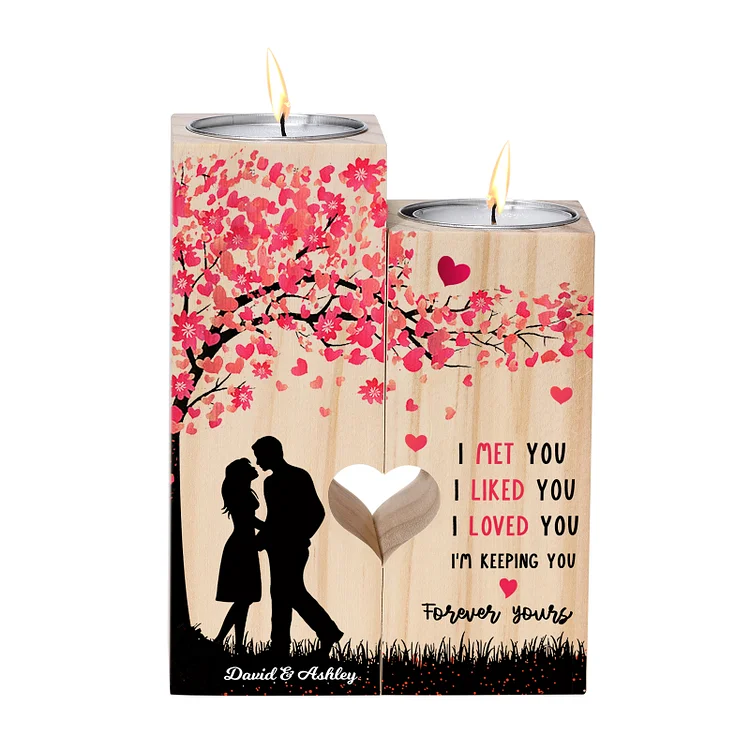 2 Names Personalized Couple Candlesticks-I Love You-Wooden Custom Candle Holder For Him/Her