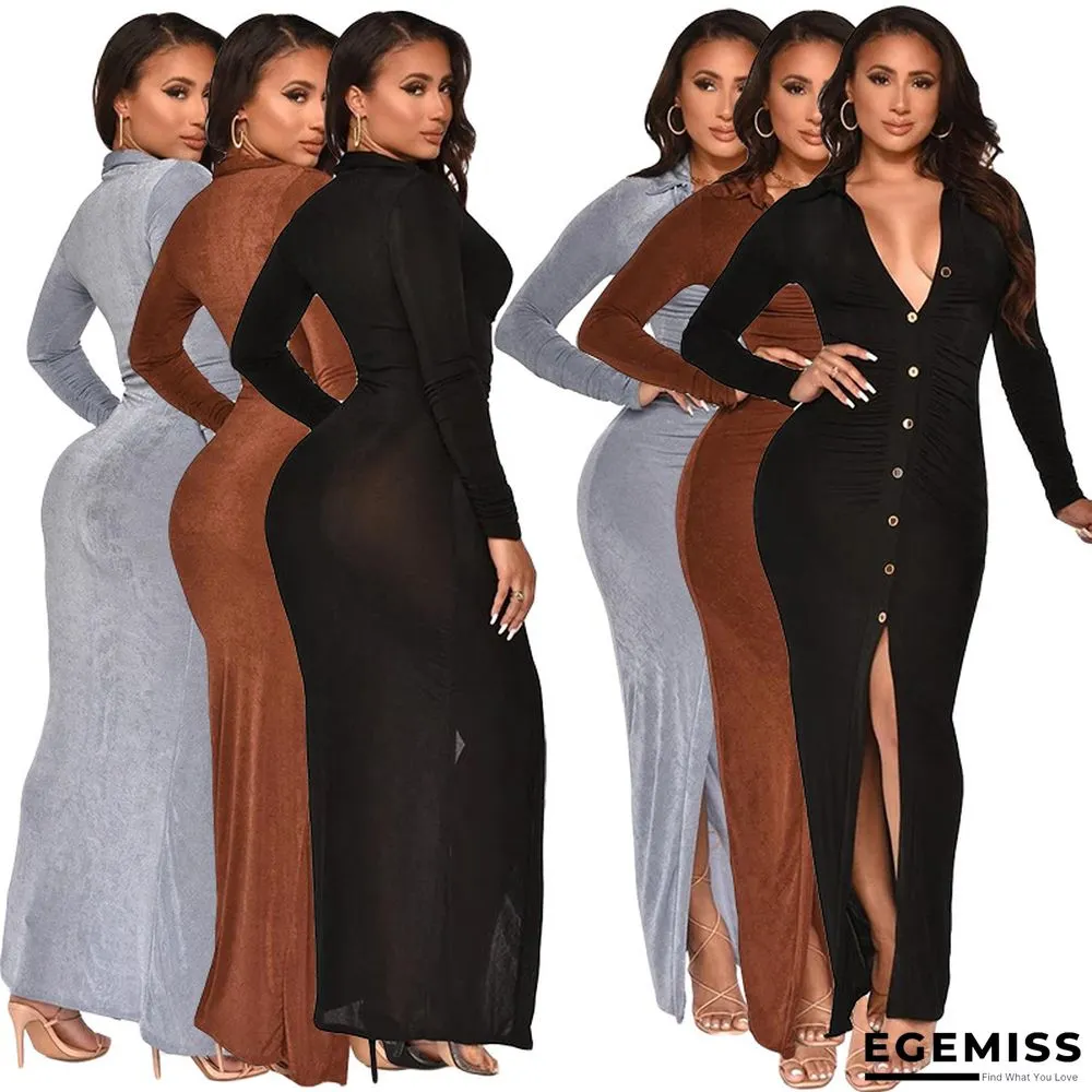 Fashion Solid Color Slim Sexy Bag Hip Cardigan Dress Long Skirt | EGEMISS