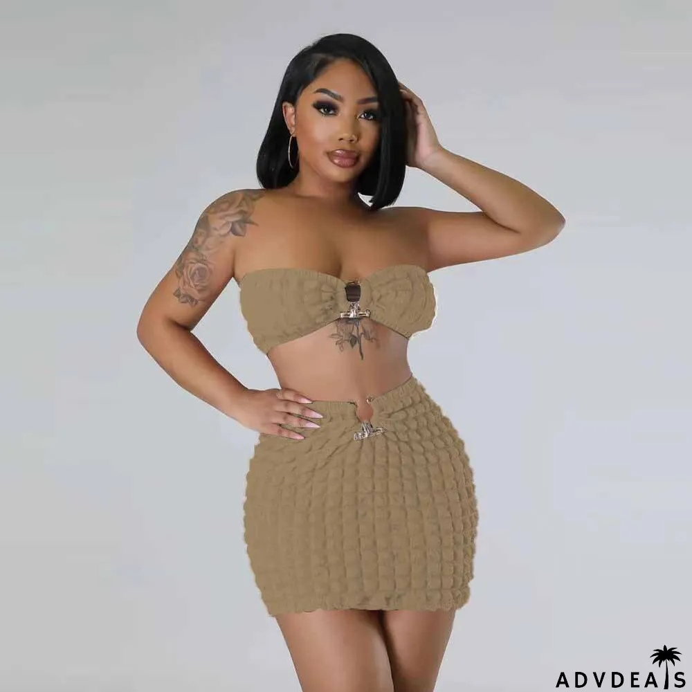 Women's Fashion Sexy Casual Strapless Two-Piece Skirt Set Women's Clothing