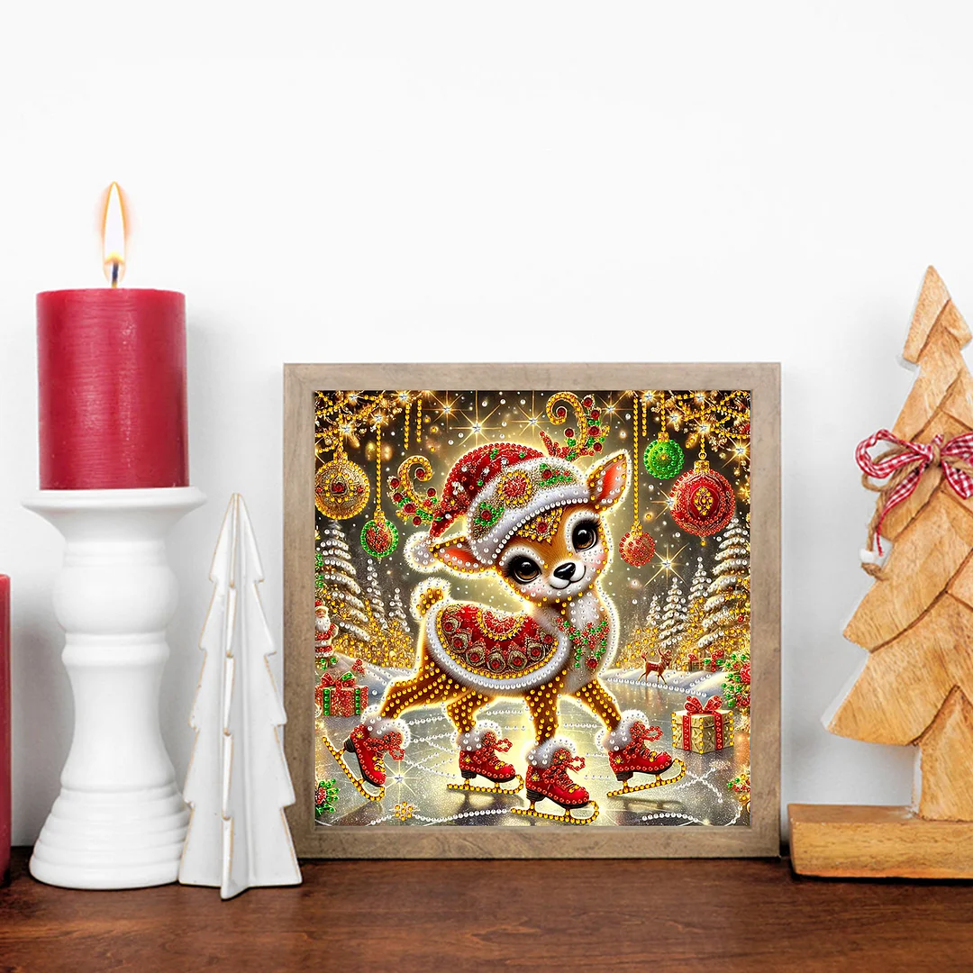 Christmas Deer - Diamond Painting - Partial Special Shaped Drill(Canvas|30*30cm)