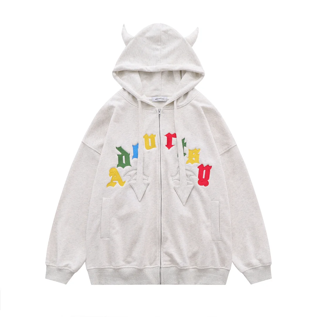 Imp Embroidered Letter Hooded Cardigan Coat