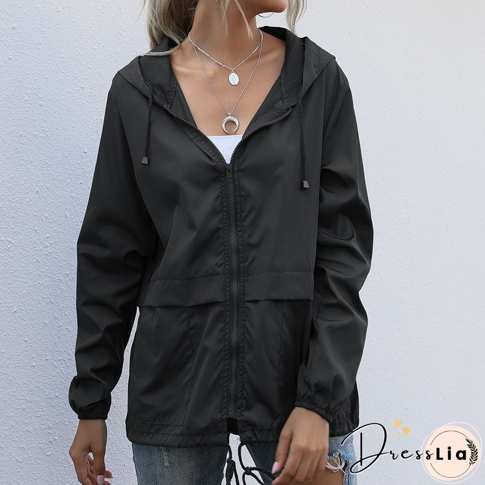 Jackets For Women Hooded Windproof Female Basic Zipper Coat Womens Clothing Solid Color Long Sleeve Casual Cardigan Hoodie