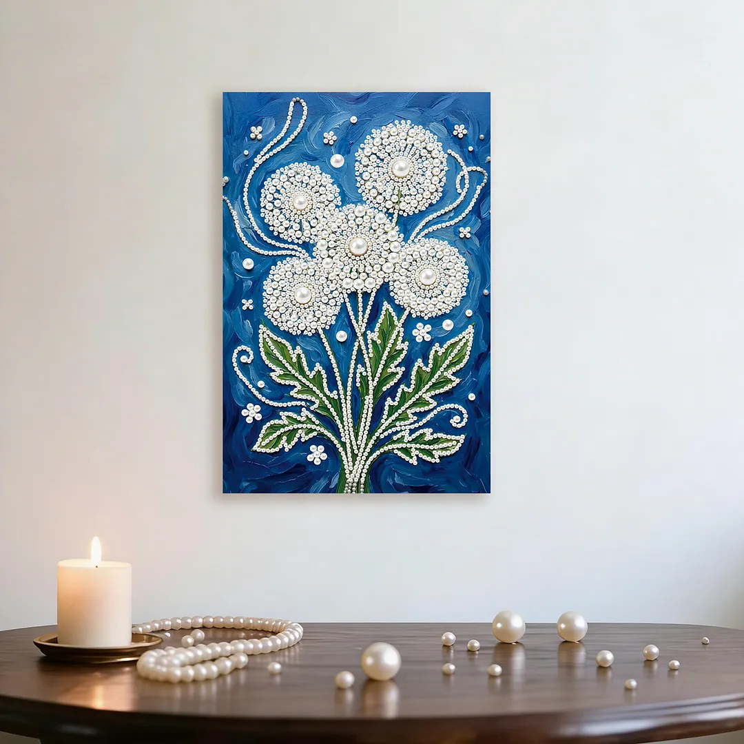 Dandelion Vase DIY Pearl Painting Art Kits With Frame Pearl Gem Paintings Picture Arts Craft 20x30cm for Adults Beginners Home Wall Decor