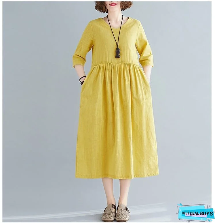 Solid Color Short Sleeve Loose Casual Maxi Dress