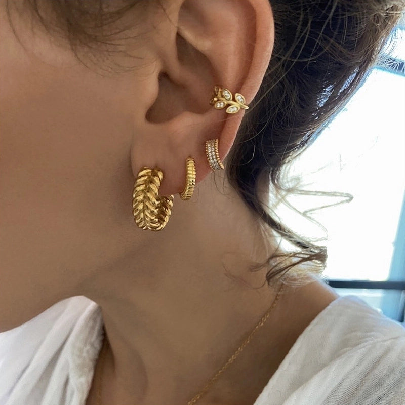 1 Pair Retro Minimalist Geometric Inlay Copper Zircon Gold Plated Ear Cuffs Earrings Ear Studs