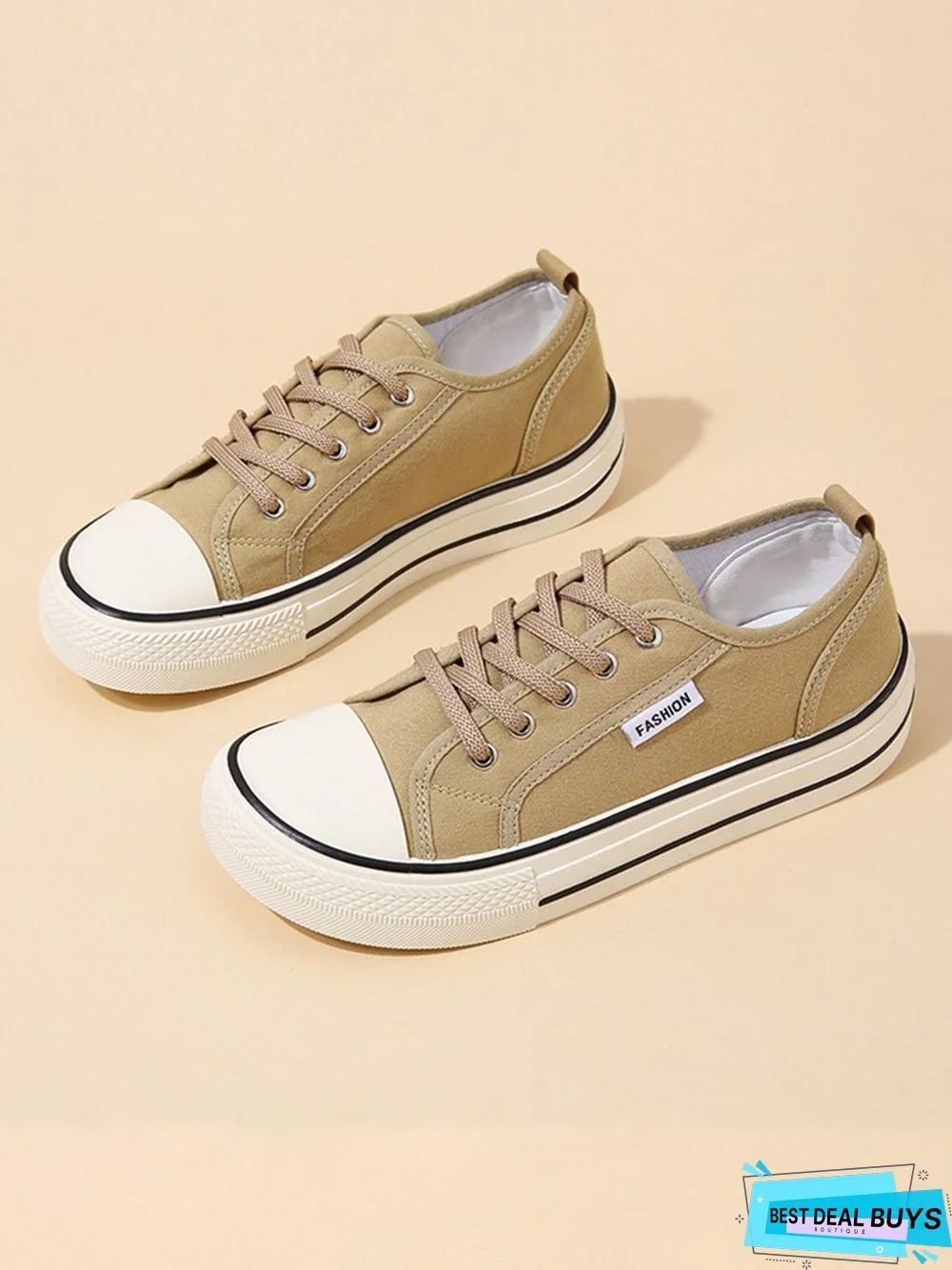 Casual Plain Color Split Joint Comfy Square Toe Lace-Up Canvas Shoes