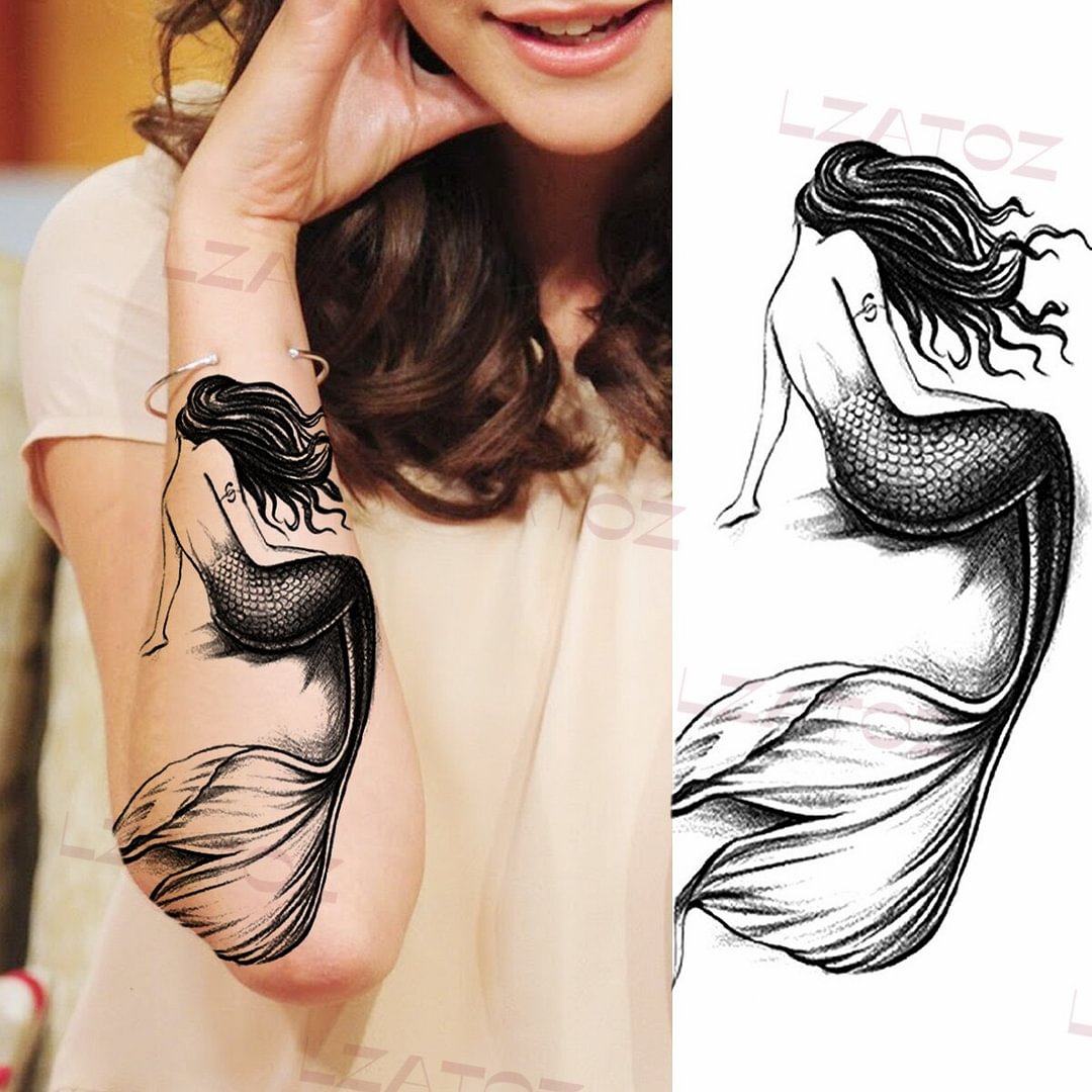 Sdrawing Big Letters Temporary Tattoos For Men Women Moon Pendant Peony Fake Tattoo Sticker Custom Armband Fashion Disposable Tatoo