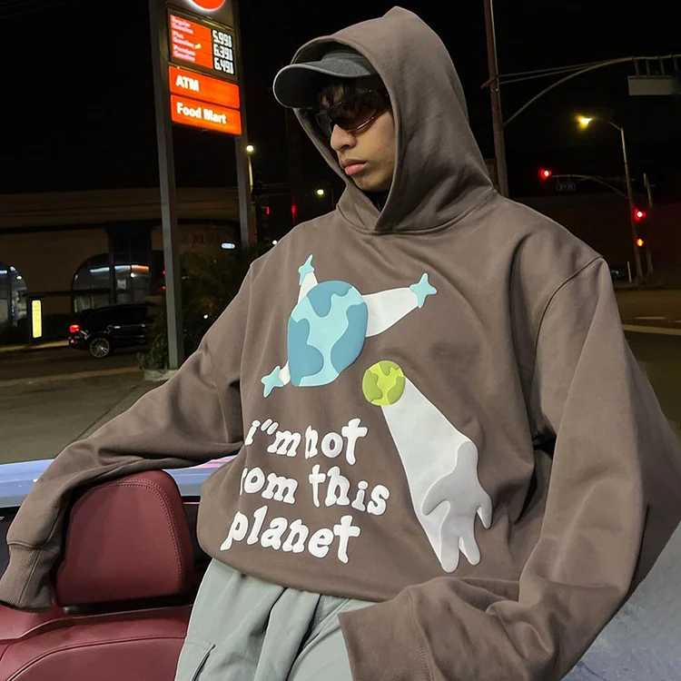 Puff Print I'm Not From This Planet Loose Hoodie