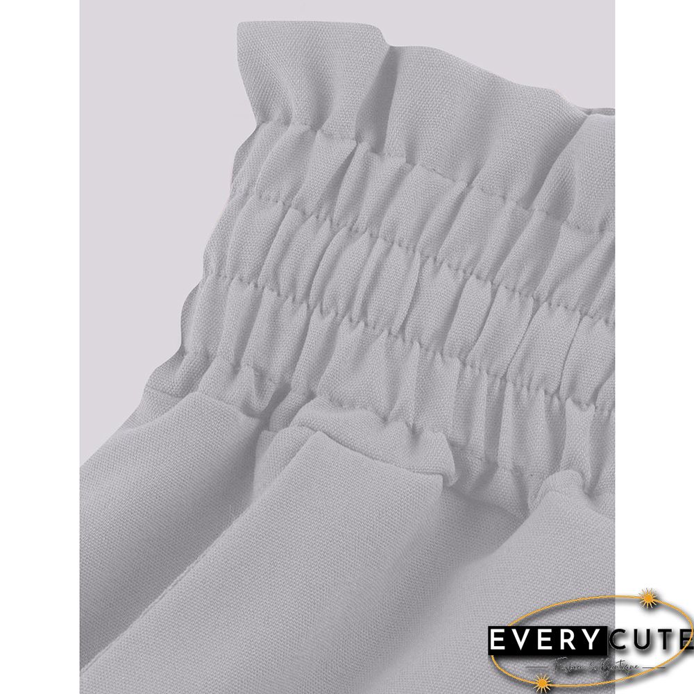 Light Gray Elatic Belt Wide Leg Long Culotte