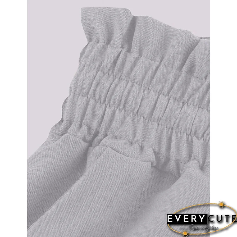 Light Gray Elatic Belt Wide Leg Long Culotte