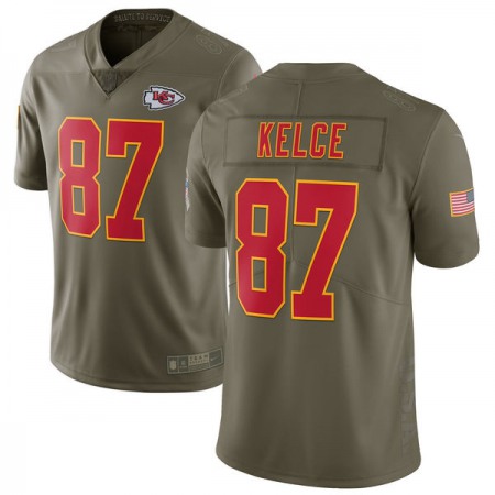 Youth  Kansas City Chiefs #87 Travis Kelce Olive Salute To Service Limited Stitched NFL Jersey
