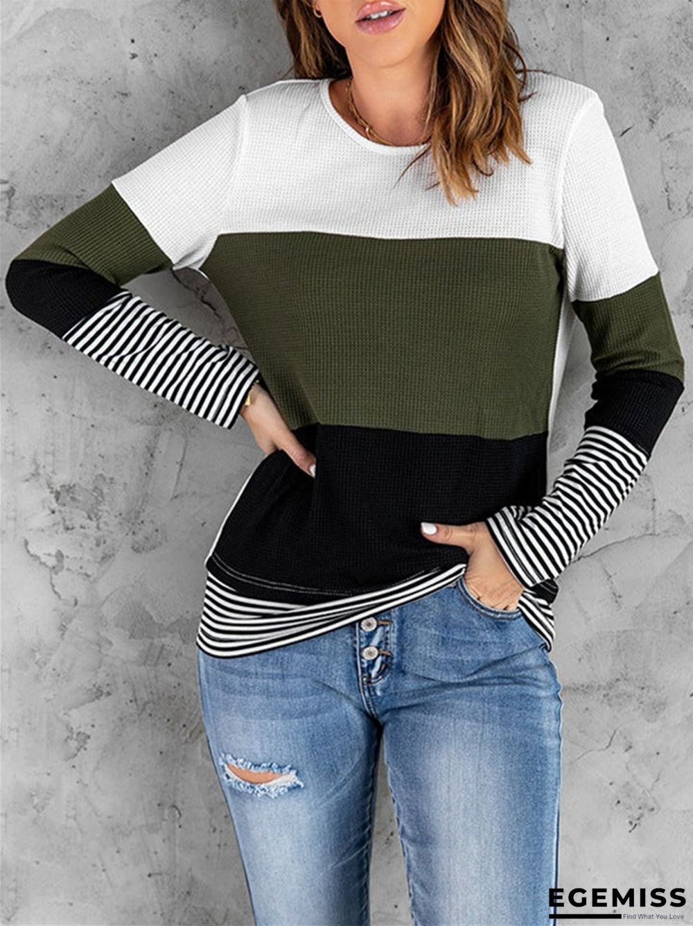 Fashion Striped Round Neck Long Sleeve Pullover Sweater | EGEMISS