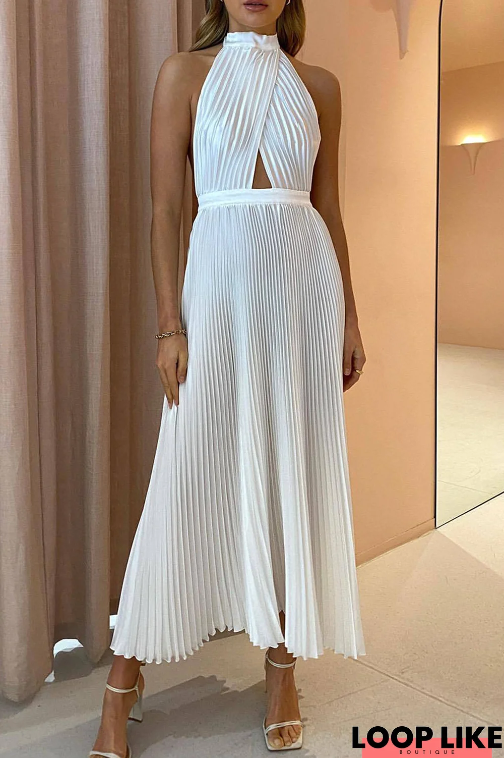 Fashion Geometric Backless Halter Straight Dresses