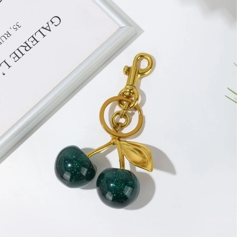 Cute Cherry Alloy Resin Plating Bag Pendant Keychain