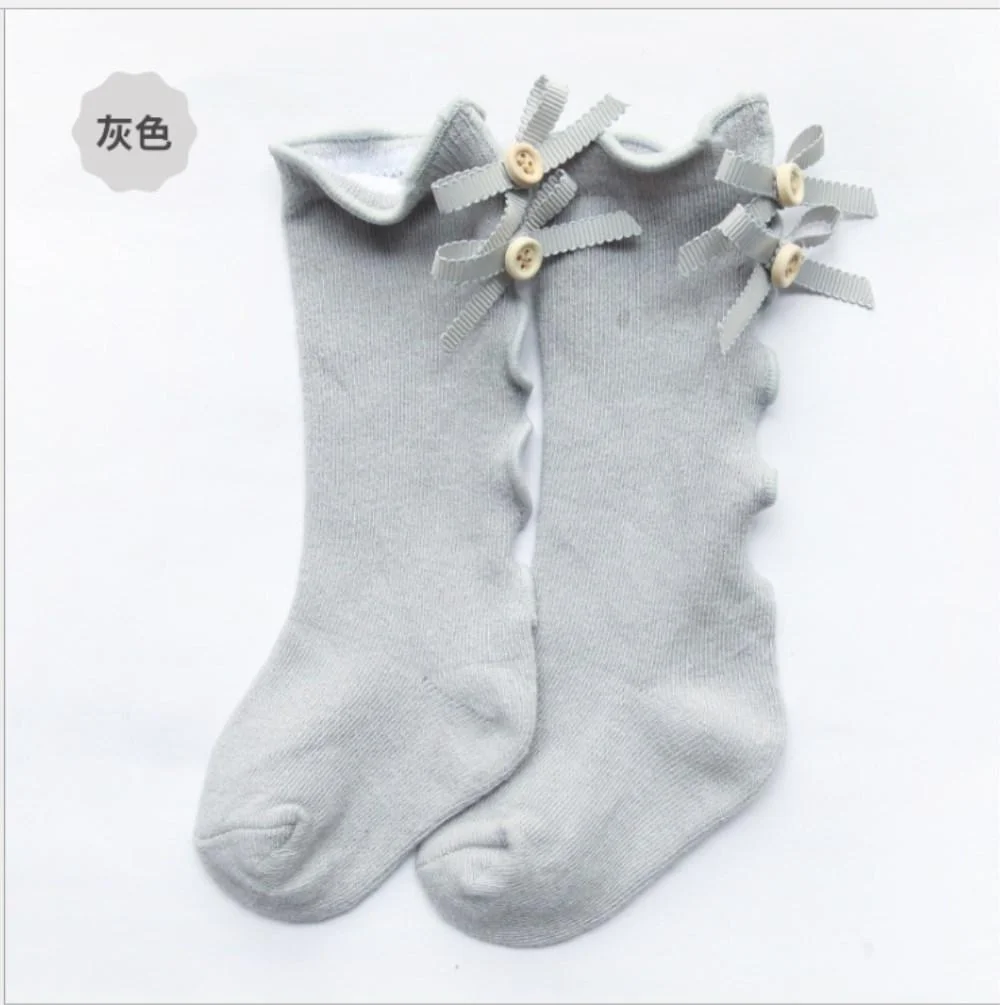 Kids Toddlers Girls Socks Big Bow Knee High Long Soft Cotton Lace Baby Solid Autumn Warm Ruffles Bow