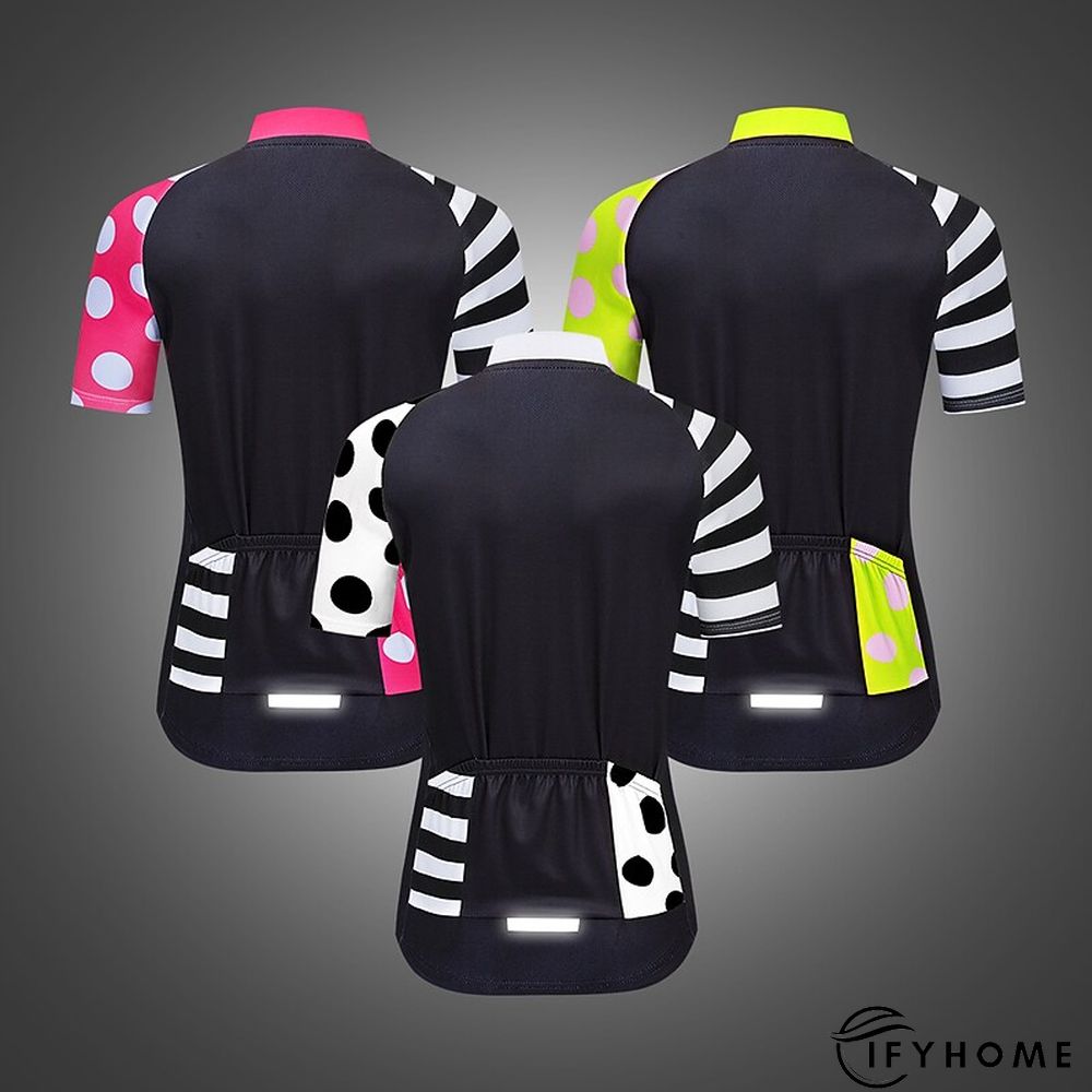WOSAWE Women's Cycling Jersey Short Sleeve Bike Jersey Top with 3 Rear Pockets Mountain Bike MTB Road Bike Cycling Windproof Breathable Quick Dry Reflective Strips Black Green Red Patchwork Dot Sports | IFYHOME