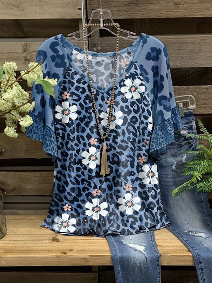 Women's Floral Leopard Print Casual Top