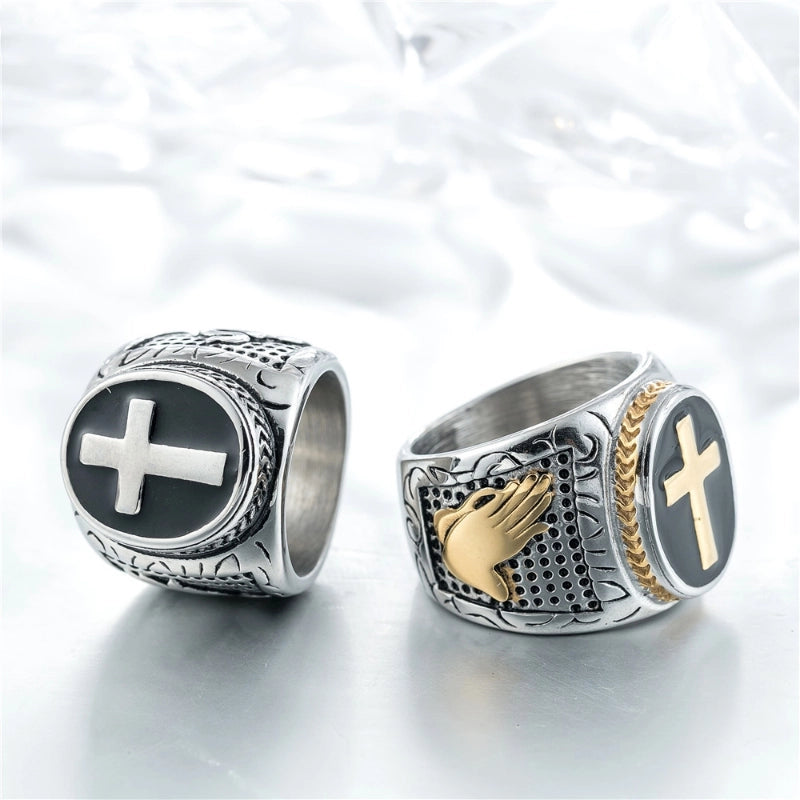 Retro Punk Cross Snake 304 Stainless Steel 18K Gold Plated Men's Rings