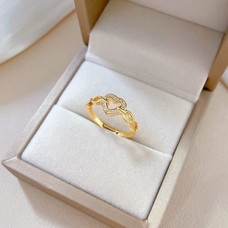 Minimalist Classic Style Heart Shape Brass Plating Inlay Artificial Gemstones Gold Plated Rings