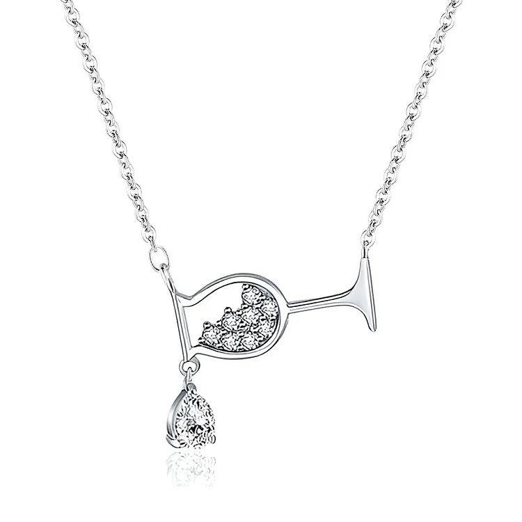 For Sister - S925 Therapist You Can Drink with Wine Glass Necklace
