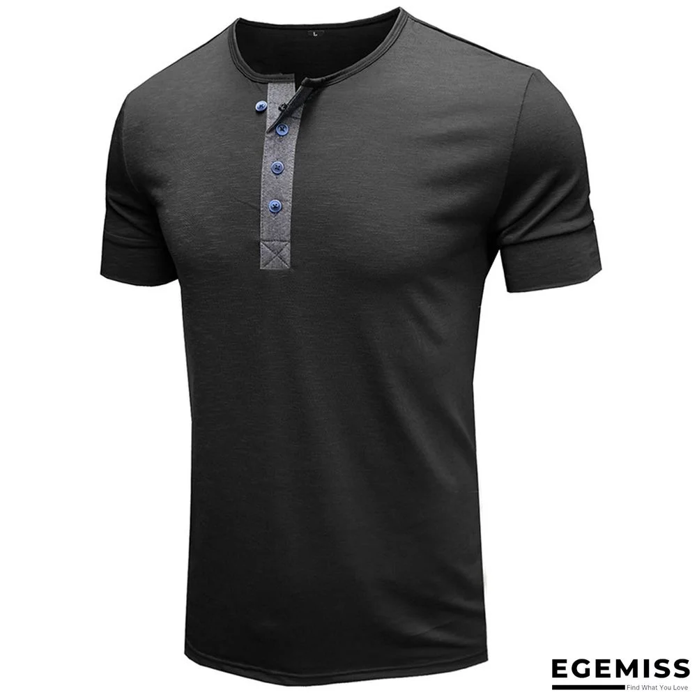 T-shirt with Short Sleeves Henry Shirt Round Neck Cotton T-shirt Men's Clothes | EGEMISS