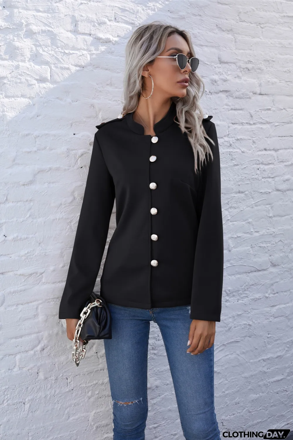 Autumn Solid Plain Button Up Retro Jacket