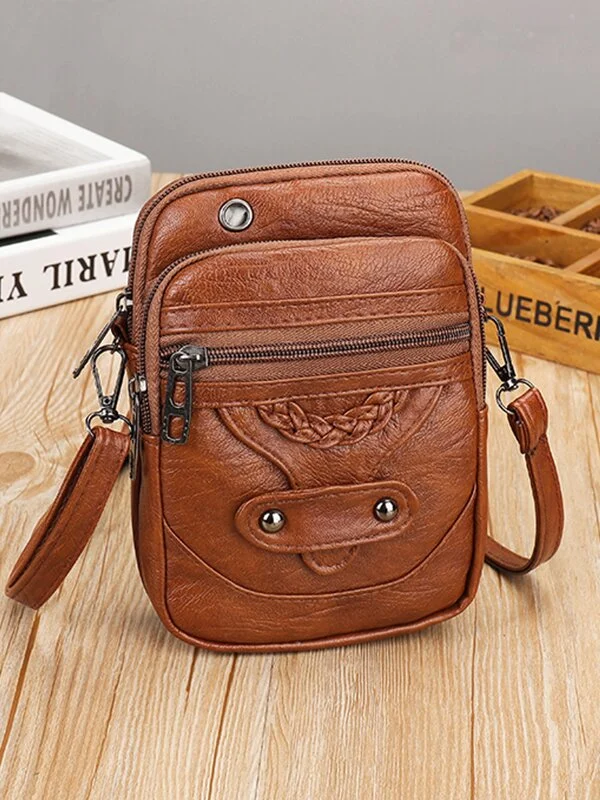 Vintage Studded Washed Leather Crossbody Bag