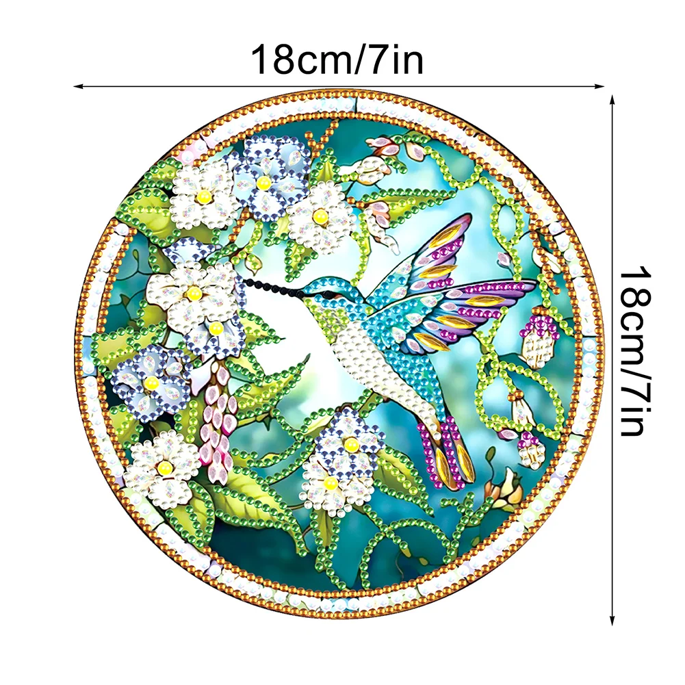 DIY Stained Glass Hummingbird Diamond Painting Wooden Single Side Crystal Painting Desktop Kit for Home Office Decor