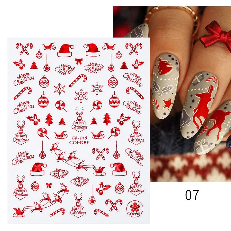 Winter Xmas 3D Nail Sticker Christmas Elk Santa Snowflake Rabbit Cartoon Slider Design Polish Nails Decals Nail Art DIY Decor-Nail Inspo